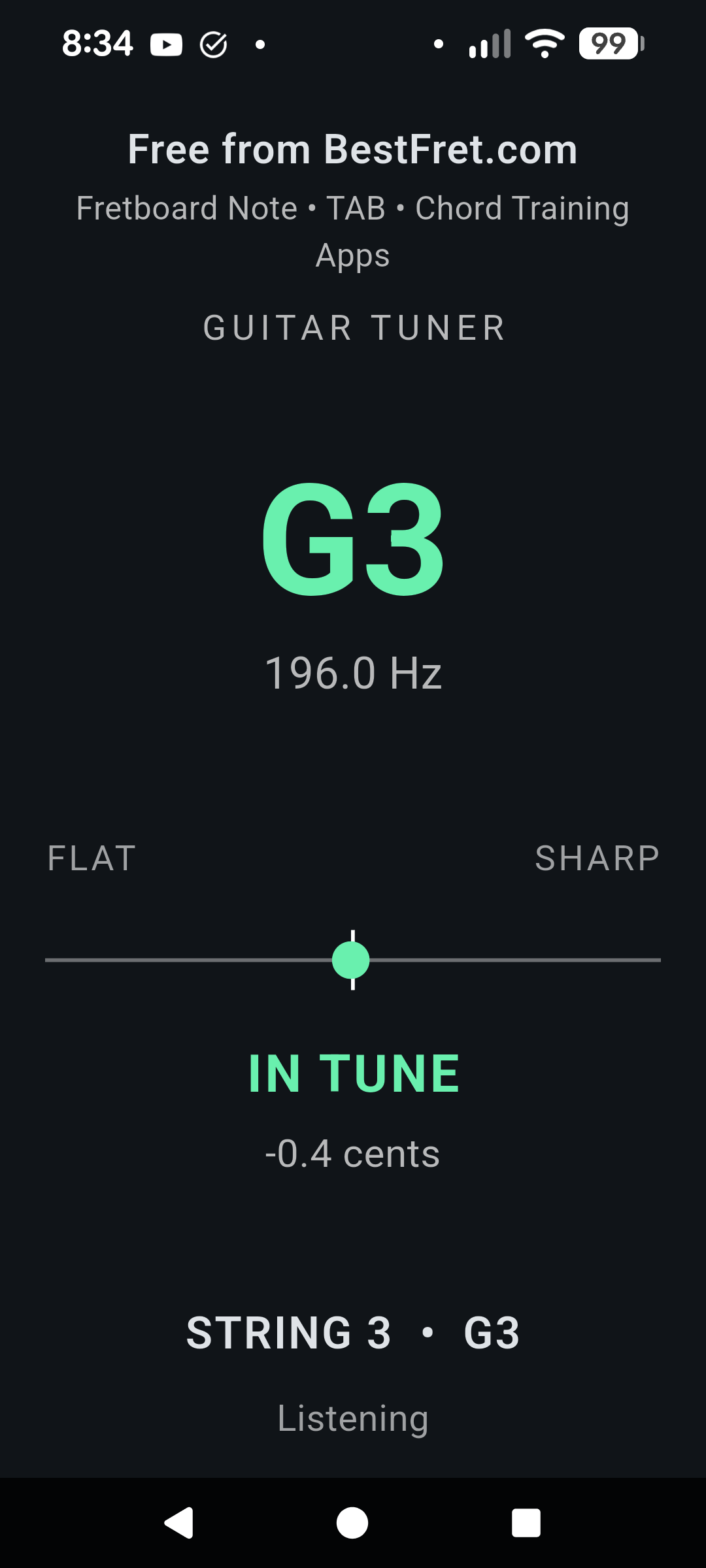 Built-in guitar tuner in Guitar Chord Change Trainer